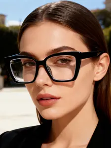 Classic Large Frame Cat Eye Blue Light Blocking Glasses Frame, Unisex Non-Prescription High-End Cateye Eyewear, 1pc Cross-Border Fashion