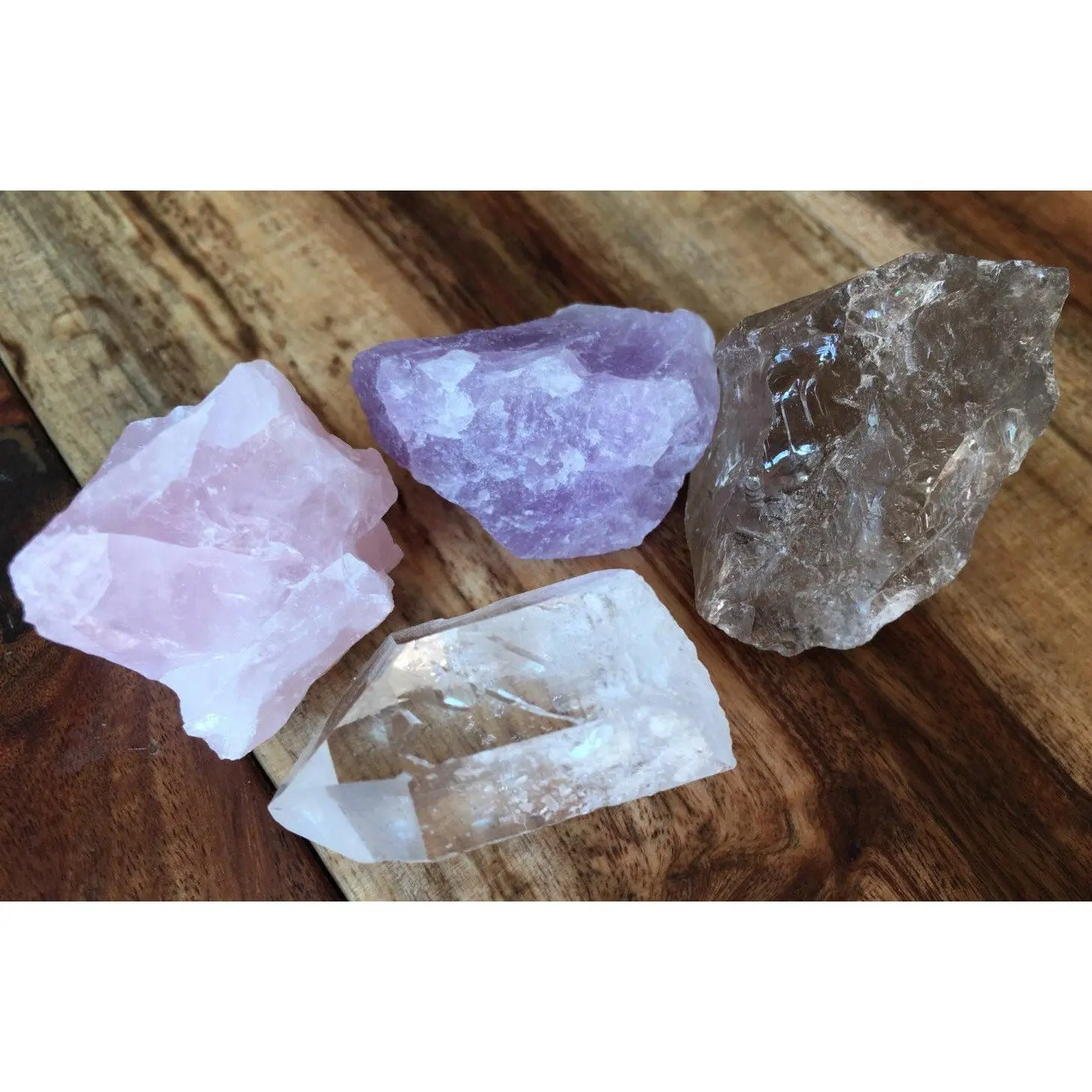 Love Stone Set - Healing Crystals and Stones - Rough Amethyst, Rose Quartz, Smoky Quartz, Clear Quartz Crystals - Attract and Manifest Love