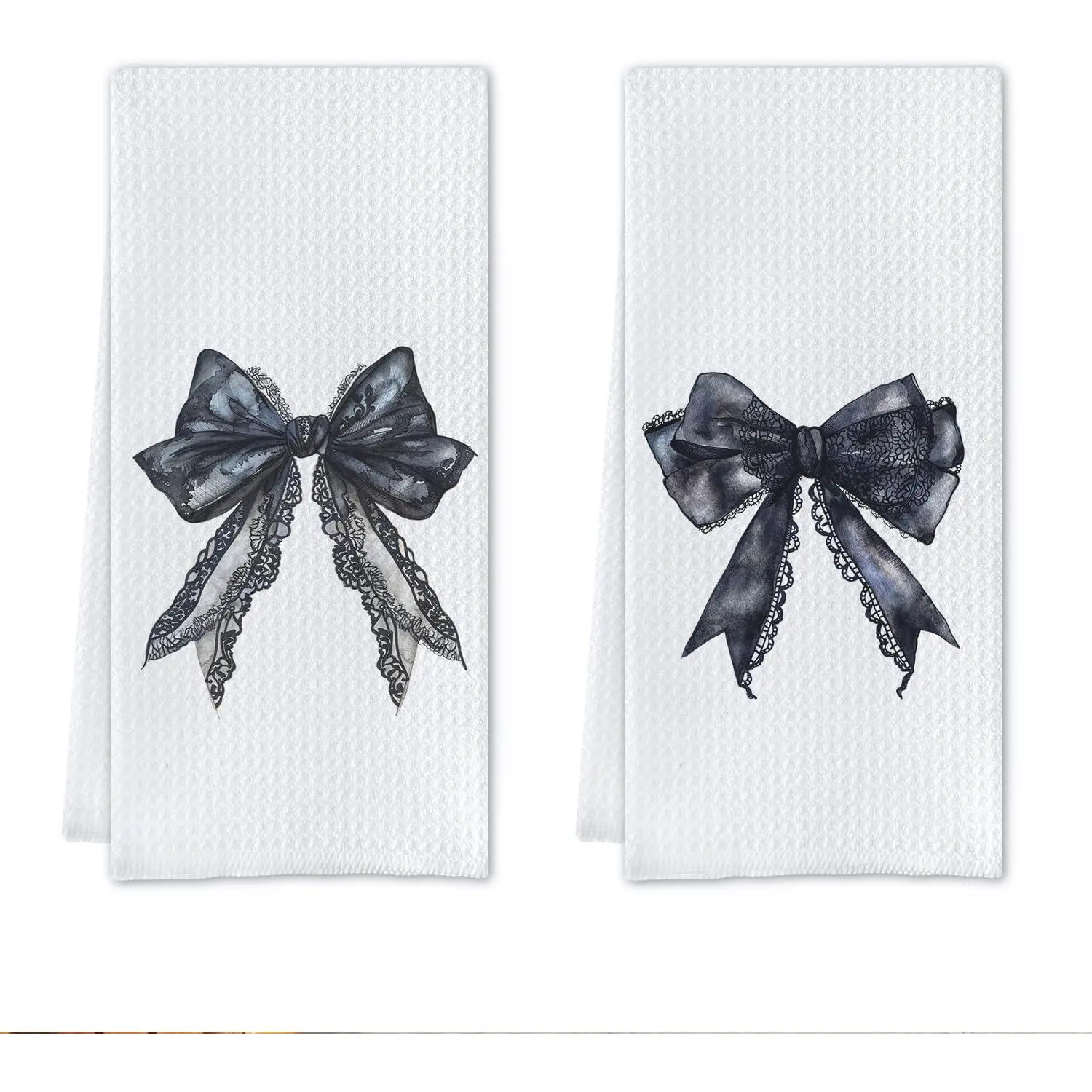 Black Bow Bathroom Decor,Black Bows Towels,Gothic Bathroom Decor,Lace Kitchen Dish Towels,16 X 24 Set of 2, Decorative Towels, Absorbent Breathable Towel