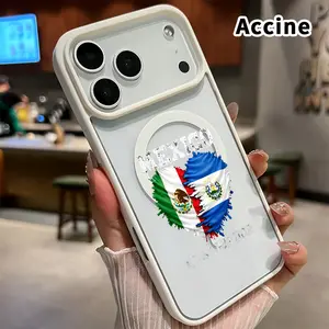 Mexico - El Salvador Heart Pattern Magnetic Phone Case for iPhone 17 16  Pro Max Plus 15 14 13 12 11 Air E Non-Yellowing Clear Crystal Drop-proof Slim Silicone Shockproof Transparent Acrylic Cover Supports Wireless Charging