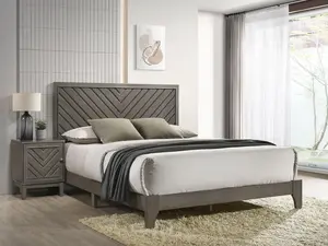 Chevron Rustic Wood Bed Frame with Chevron Pattern Headboard | Modern Farmhouse Bedroom Design for Timeless Elegance