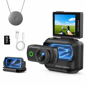 4K Action Camera Magnetic Kit with Neck Strap Detachable Live View Monitor First-Person Vlog Set Cap Magnetic Accessory for Outdoor Use 16GB Memory Card Included