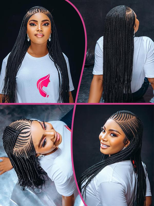 DOSAY 36Inch Synthetic Full Lace Braided Wigs for Black Women Cornrow Fulani Braids Knotless Box Braided Wig with Baby Hair Handmade Dreadlocks