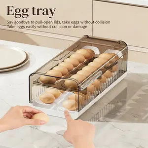 Automatic Rolling Egg Dispenser Organizer, 2-Tier Space-Saving Egg Holder Tray, Holds 28/13 Eggs, Durable Plastic Rack for Fridge, Counter, Kitchen, Refrigerator Storage, Refrigerator Accessories