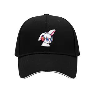 Cool Bunny with Headphones and Sunglasses Baseball Cap Adjustable Structured Hat for Music Lovers Easter Celebrations and Casual Trendy Outings
