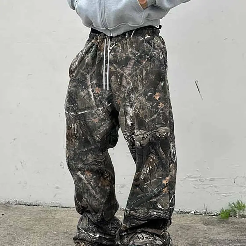 Men's Camo Tree Print Pants, Street Fashion Casual Loose Trousers for Daily Wear, Men's Bottoms for Summer, Casual Fit Streetwear