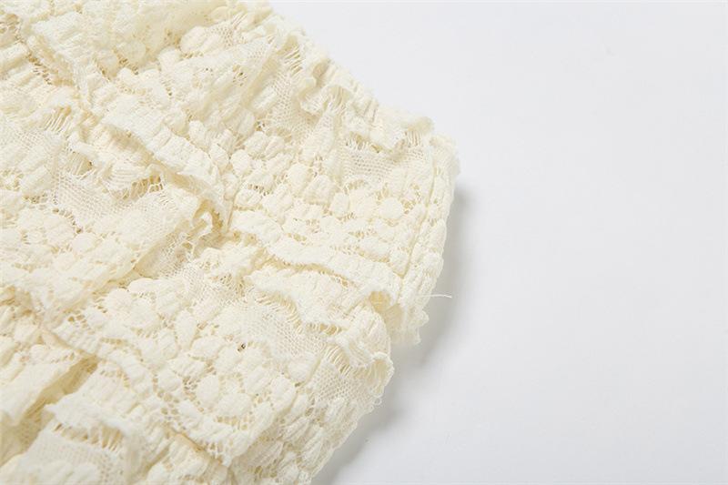 SERENZY-  Sexy Hollow Ruffle Crop Top Shorts Skirt Women Solid Elegant Slim Clothes 2 PieceS