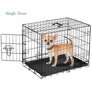 MCQ Dog Crate with Divider, Single/Double Door Folding Wire Dog Crate with Plastic Leak Tray, Indoor, Outdoor, Travel Kennel, 5 Sizes for Large/Medium/Small Dogs