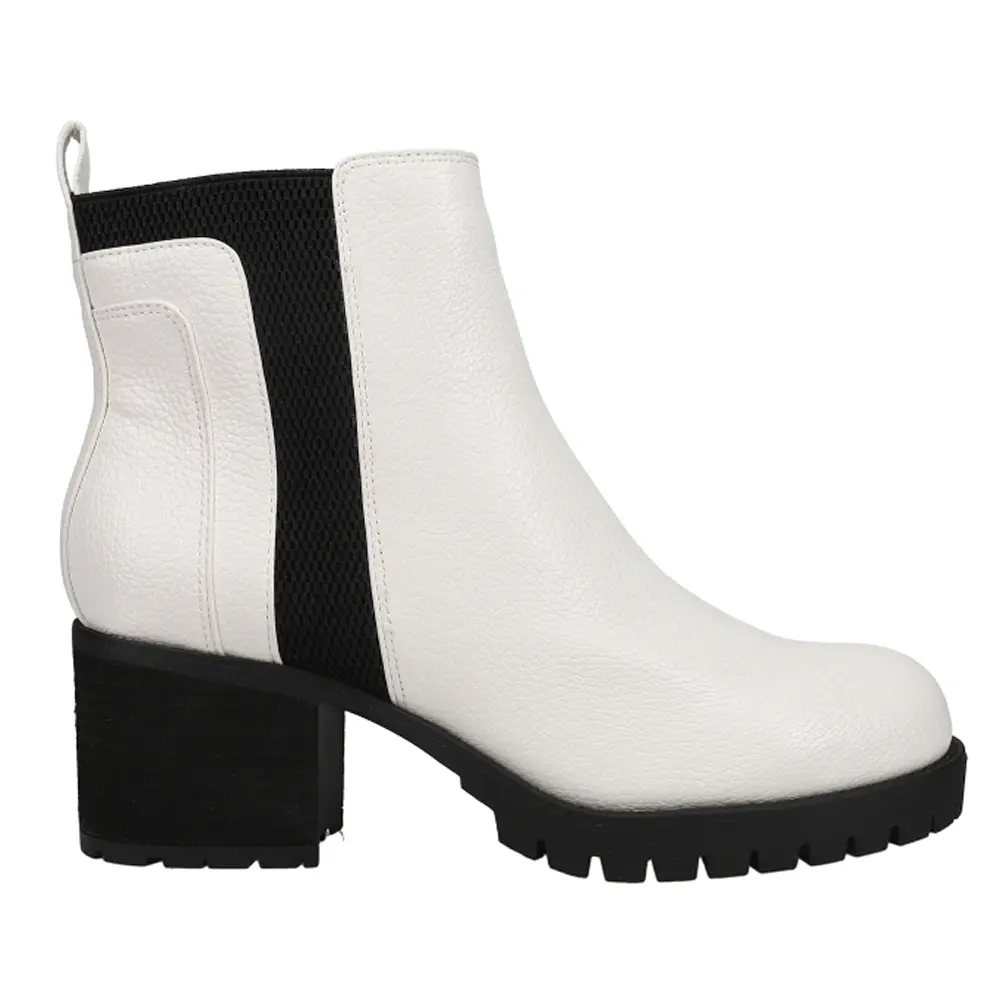 MIA Womens Colten Round Toe Chelsea Casual Boots Ankle Mid Heel 2-3" - White