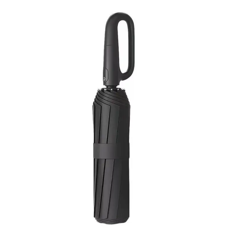 Automatic Folding Anti-UV Umbrella - 10-Rod Reinforced, Windproof, Waterproof, Black UV Blocking Coating, Rotating Ring Clasp, Ring Hooks, Compact Folded, Durable, for Car Commuting, Outdoor Travel, Anti-Uv Umbrellas, Automatic Folding Umbrellas