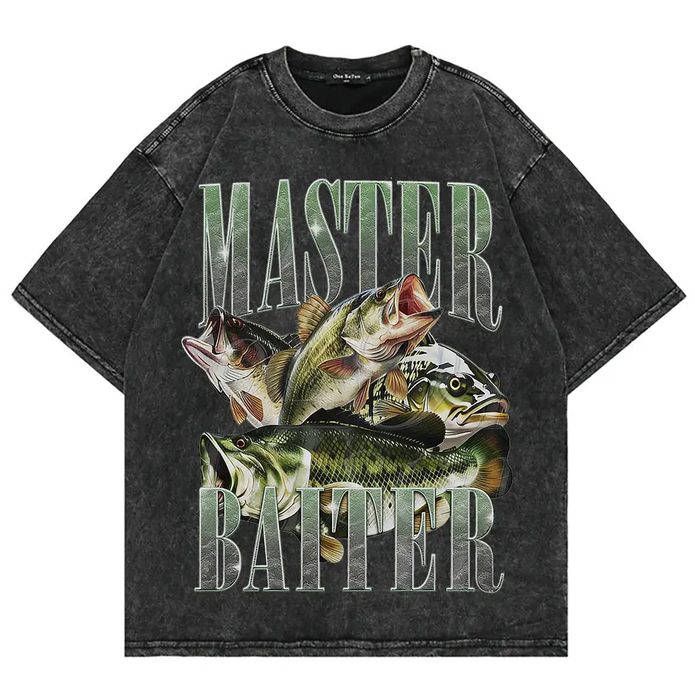 valentine shirts 100% Cotton Vintage Washed Funny Master Baiter Fishing T Shirt Fashion Men/Women Retro Bass Fishing Loose Acid Wash Tees Shirts Round Neck Tropical