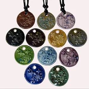 Handmade Ceramic Shining Star Faux Wax Seal Pendant Y2K Boho Hippie Whimsical Choker Adjustable Black Corded Necklace Clay Charms Jewelry