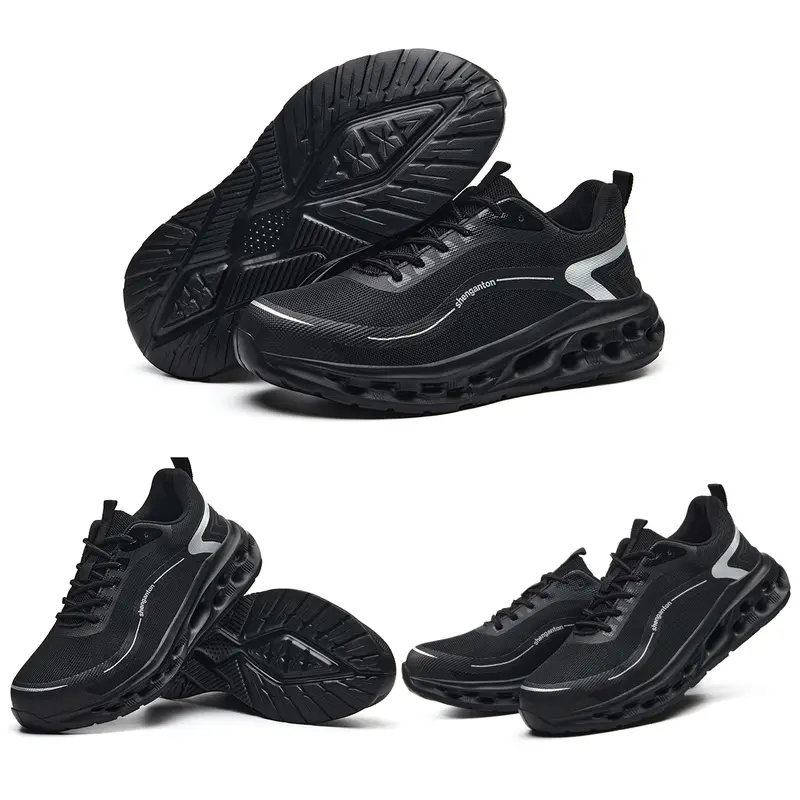 Shenganton Men's Steel Toe Shield Closed Anti-Penetration Work Safety Walking Shoes - Chic Preppy Breathable Lace-Up Sneakers, Water-Proof, Slip-Resistant Wet Floor Grip, Shock-Absorbing Black Patchwork Worker Footwear