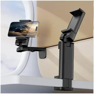 Airplane Phone Holder, Dual 360 °   Rotation Plane Phone Holder Travel Essentials for Long Flight, Desk, Tray, Compact Cell Phone Mount w/ Durable Automatic Spring Clamp, Phone Gadget for Long Trip, Gym
