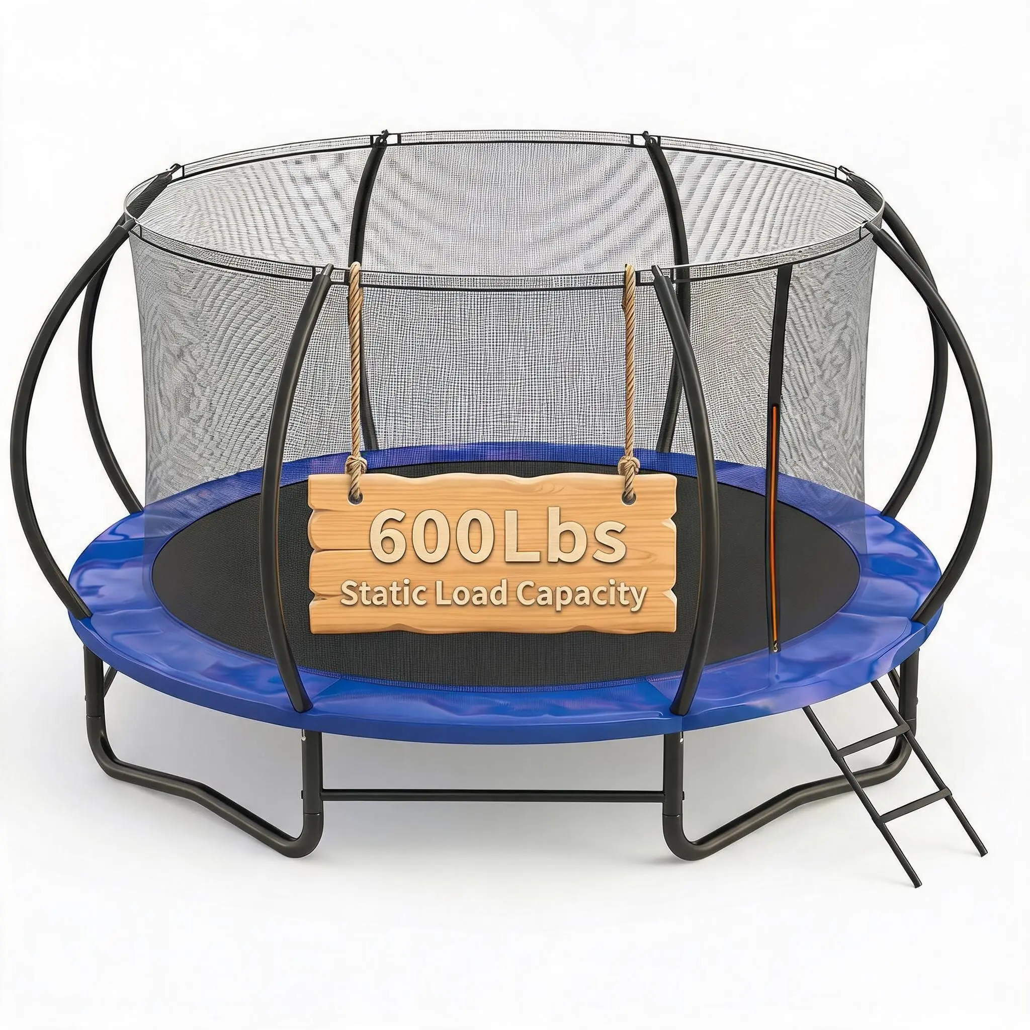 10 ft Trampoline Outdoor Featuring 600 lbs Weight Capacity Recreational Yard Trampoline with Safety Enclosure Net, Ladder and Anti-Rust Coating for Kids & Adults