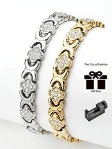 Women Pure Copper Magnetic Bracelet 3800 Gauss Magnets Shiny CZ Infinity Clover Adjustable Bangle Elegant Gift Box Magnetic Therapy Jewelry Bangles Bracelets