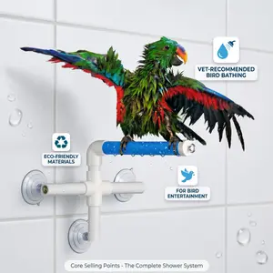 Bird Bath Swing Perch Toy with Shower Station, Feeder Pole for Small Birds (Cockatiel, Budgie) – Pet Supplies for Climbing, Chewing Entertainment, Exercise, Bathing