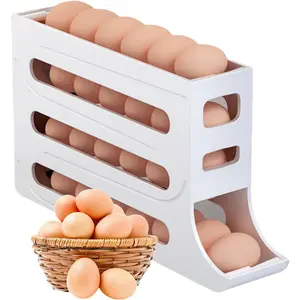28-Egg Rolling Dispenser for Refrigerator - 4-Tier Space-Saving Egg Holder with Automatic Dispensing - Large Capacity Fridge Organizer (White) - Durable Egg Storage Container Tray
