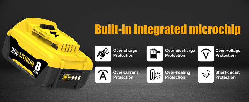 2Pack 8.0Ah Replacement Battery for Dewalt 20V Max Lithium-ion Series Cordless Tools Yellow Safety Tested & Compatible with XR DCB200/DCB201/DCB203/DCB204/DCB205/DCB206/DCB207 & DCD/DCF/DCG