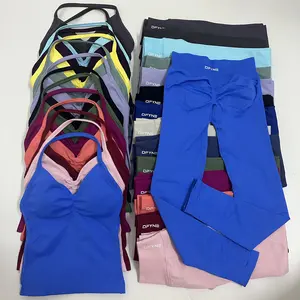 DFYNE Impact 2 Pieces Set Yoga Leggings Set Women Backless Tank Tops High Waist Scrunch Gym Suit Fitness Clothes Outfit Yoga Set
