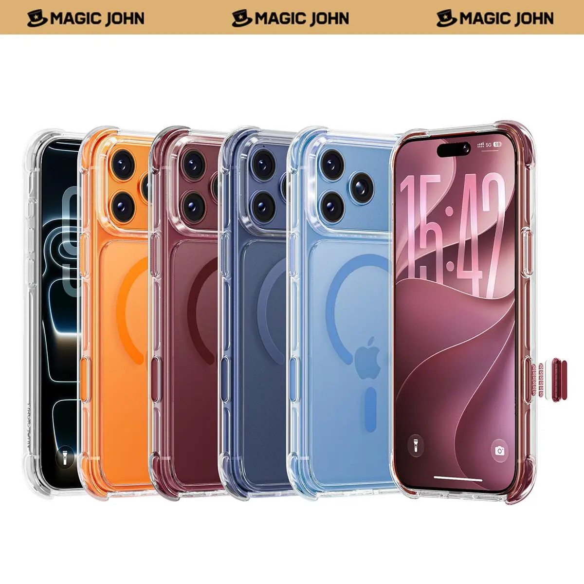 MAGICJOHN Shockproof Magnetic Smartphone Case, Magsafe-Compatible Protector Casing for iPhone 18 Pro/18 Pro Max/iPhone 17 Pro/17 Pro Max, Anti-Yellowing TPU-PC Cellphone Accessory with Liquid Silicone Cushion, Anti-Slip Grip