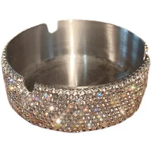 Light Luxury Ashtray Creative Inlaid Diamond Multifunctional Home Office Stainless Steel Ashtray Hot Selling Home Decoration