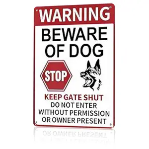 Beware Of Dog Keep Gate Shut Metal Sign 12x8 In Aluminum, Vintage Warning Tin Sign for Yard, Fence, Property, Retro Dog Safety Wall Art with German Shepherd