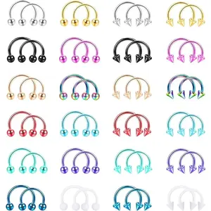 MILACOLATO 24-48Pcs Surgical Steel Septum Jewelry 16G Nose Septum Rings Septum Piercing Jewelry Rose Gold Black Horseshoe Septum Ring for Women Men 16 Gauge Lip Eyebrow Daith Helix Piercing Ring 8mm 10mm Daily