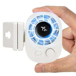 Portable Mini Clip-on Fan, 100-Speed Rechargeable Fan with LED Display, Strong Clamp & 360° Rotation, Hands-Free Cooling for Work, Travel, Stroller & Camping (White)