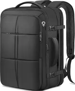 Travel Backpack For Men, Extra Large 50L Flight Approved Carry on Backpack, Expandable Waterproof Biness Suitcase Daypack Big Bag Fits 18.4 Inch Laptop, Black