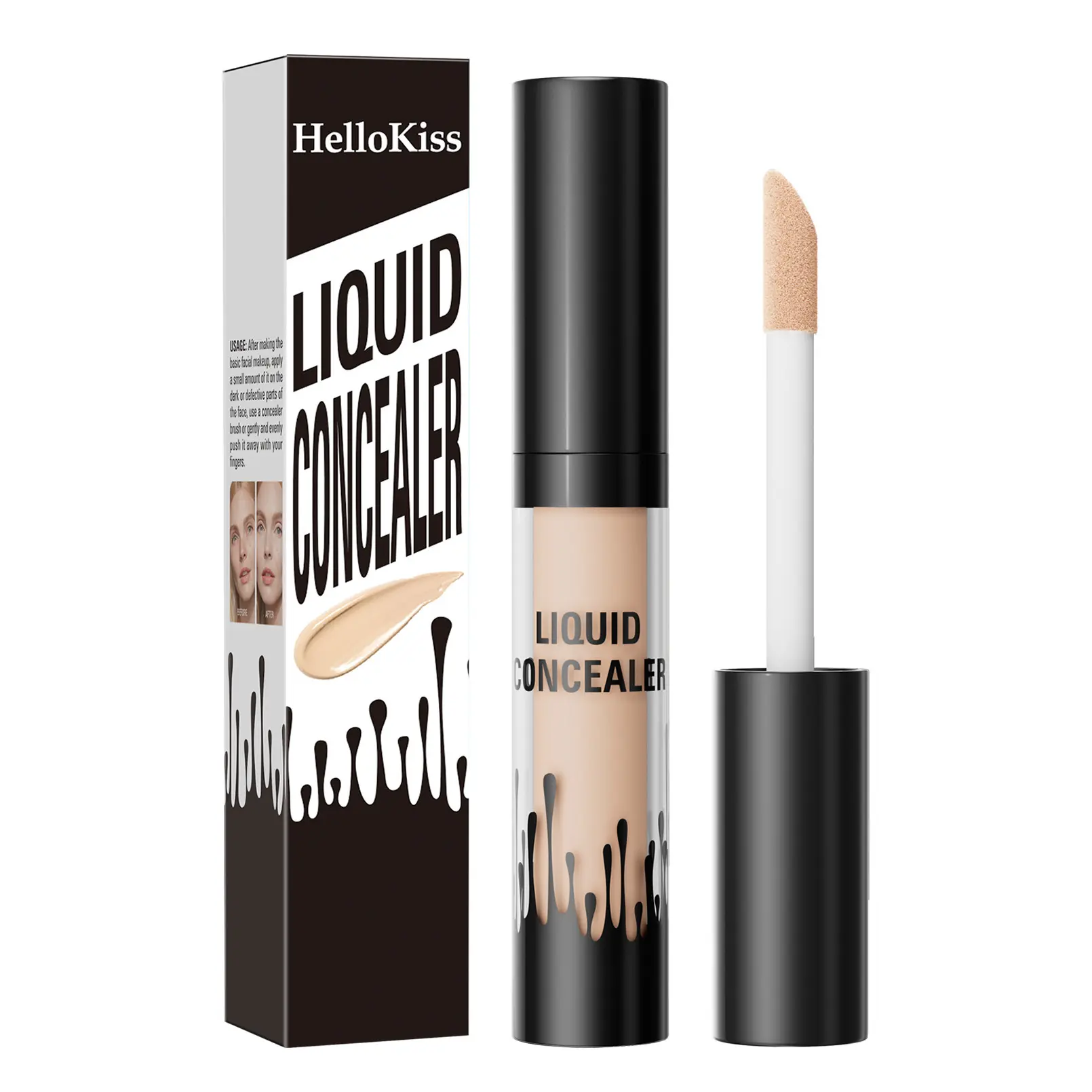 HelloKiss Natural Liquid Makeup Concealer - Lightweight, Spot-Covering, Waterproof, Sweat-Resistant for Normal Skin & Acne Marks (Single Item)