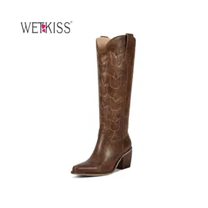 Wetkiss Classic Western Ankle Boots, 2.72in Chunky Heel Tulip Vintage Boots, All-Day Comfort for Women, Casual Street Style, Women's Shoes, Women's Boots