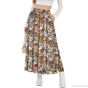 Women's High Waisted Maxi Skirt,Elastic Chiffon Boho Long Skirt with PocketsXXALUE BAZAAR11