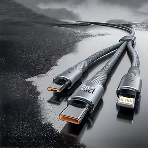 120w Three-In-One Phone Charging Cable USB to Micro/Type-C iPhone Line for iPhone and Android Phones, No Data Transfer, 1.2m Fast Charge, Durable