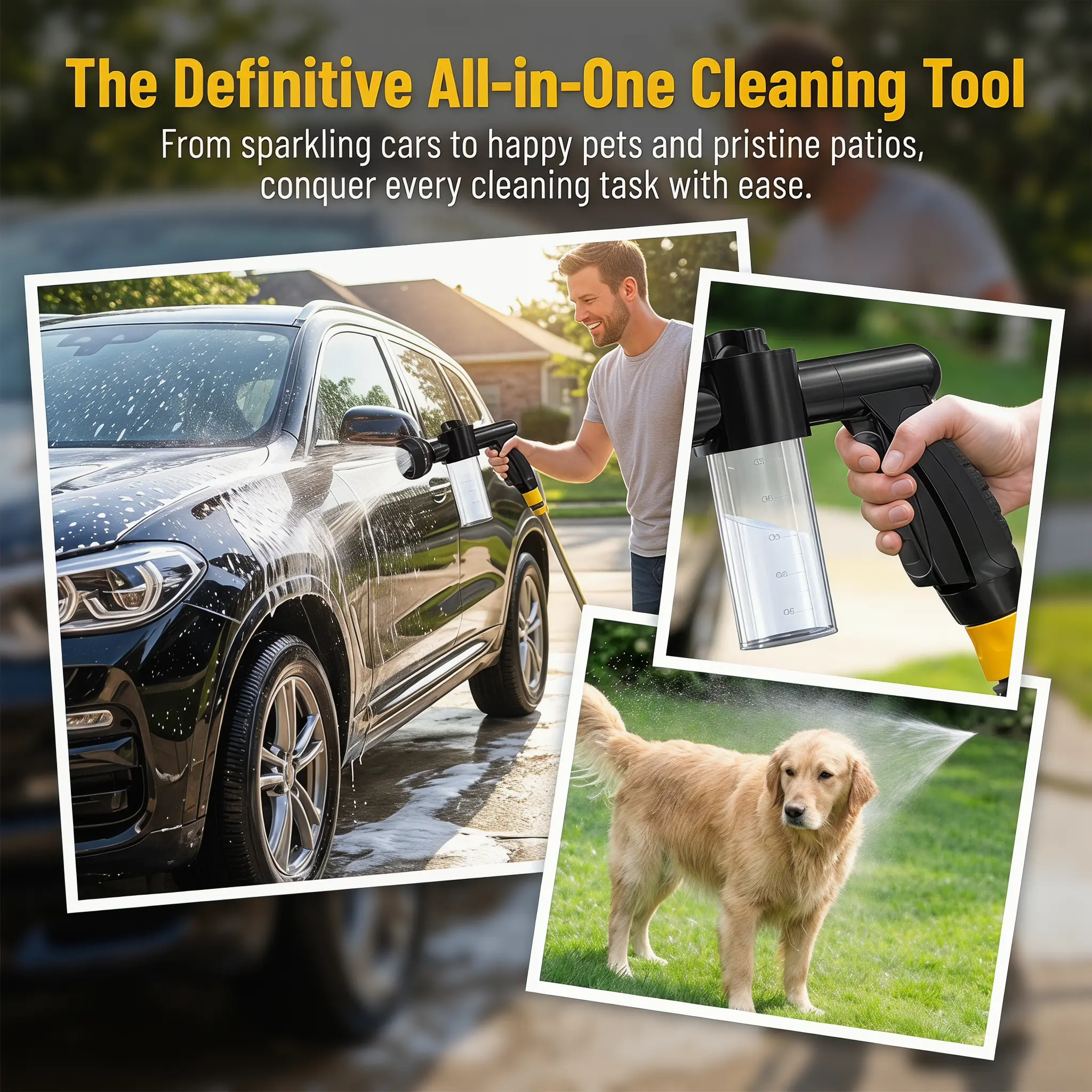 Adjustable High-Pressure Pet Shower Kit - Manual Dog & Cat Grooming Bath Accessory with Deshedding Nozzle, Fur Saver for Dogs, Cats