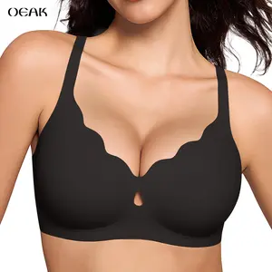 OEAK Wireless Jelly Bras for Women Water-Drop Hollow Wave Push Up No Underwire Bra Seamless Full Coverage Support Bralettes Lift Everyday Bras