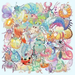 50 Cute Cartoon Insect Stickers in Transparent PET Material - Waterproof Decorative DIY Stickers for Suitcases, Phone Cases, Laptops, Helmets, Skateboards