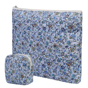 2 Pcs/ Set Cute Floral Quilted Laptop Sleeve 13-15 Inch Laptop Accessories Aesthetic Computer Bag