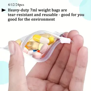 6/12/24pcs Travel Pill Pouch Bags Zippered Pouch Set Reusable Baggies Clear Plastic Self Sealing Travel Medicine Organizer Storage Pouches With Slide Lock For Pills And Small Items Medical Organizer