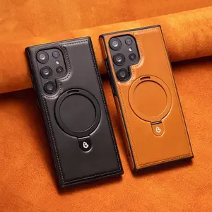 Business Retro Leather Holder Magnetic Case For Samsung Galaxy S25 S24 Ultra S23 S22 Plus A15 Wireless Charge Shockproof Cover