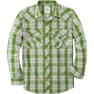 Men's Pearl Snap Western Shirt Long Sleeve Vintage Casual Plaid Cowboy Country ButtonGift