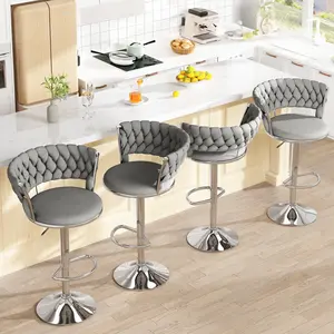 Velvet Bar Stools Set of 4 Ships in 2 Packages (2 per Package), Minimalist Bar Chairs with Adjustable Height, Upholstered Kitchen Island Chairs, Beige, Black, Grey