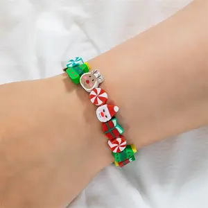 NTT Elastic Christmas Bracelet – Polymer Clay Tree & Reindeer Design