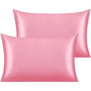 Silk Satin  Pillowcases - Set of 2 - Super Soft and Silky 14x20 Pillow Covers - Envelope Closure Pink Cooling Travel Pillow Cases for , , Boys and Girls, 14 x 20 Inches