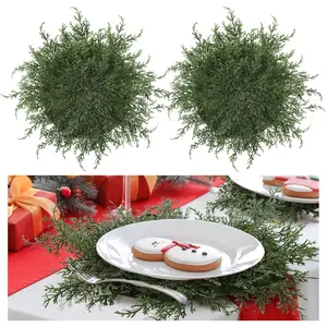 6 Pcs Christmas Pine Placemats 20 Inch Artificial Greenery Placemats Round Cedar Branch Place Mat Dining Table Mats for Xmas Party Decorations Holiday