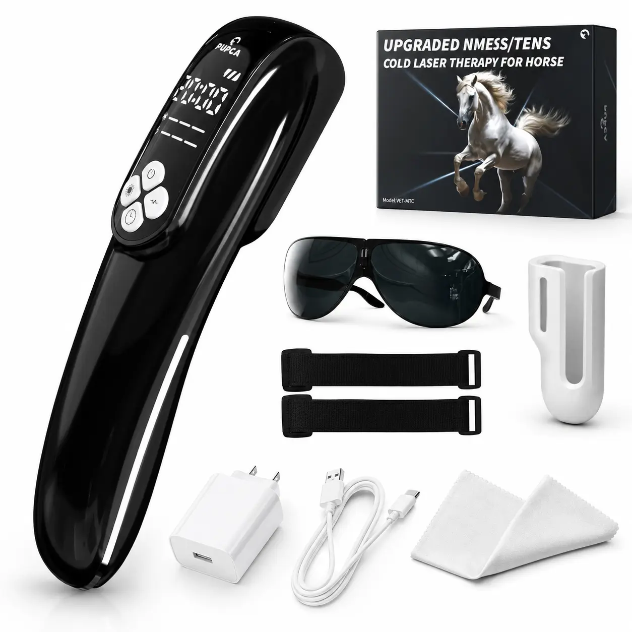 Dual-Wavelength Light & Pulse Daily Care Device, 650nm Red Light & 808nm Near-Infrared Light, 3 Adjustable Levels, 5–20 Min Timer, LED Display, Rechargeable Handheld Design with Straps