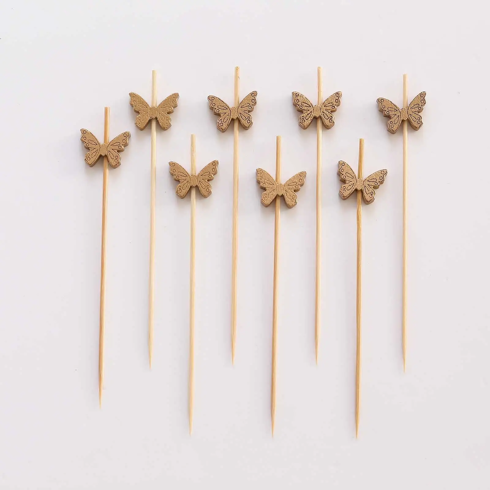 100-Pack Natural Bamboo Skewers 5", Butterfly Design Biodegradable Cocktail Sticks - Eco Friendly Party Picks, Utensils