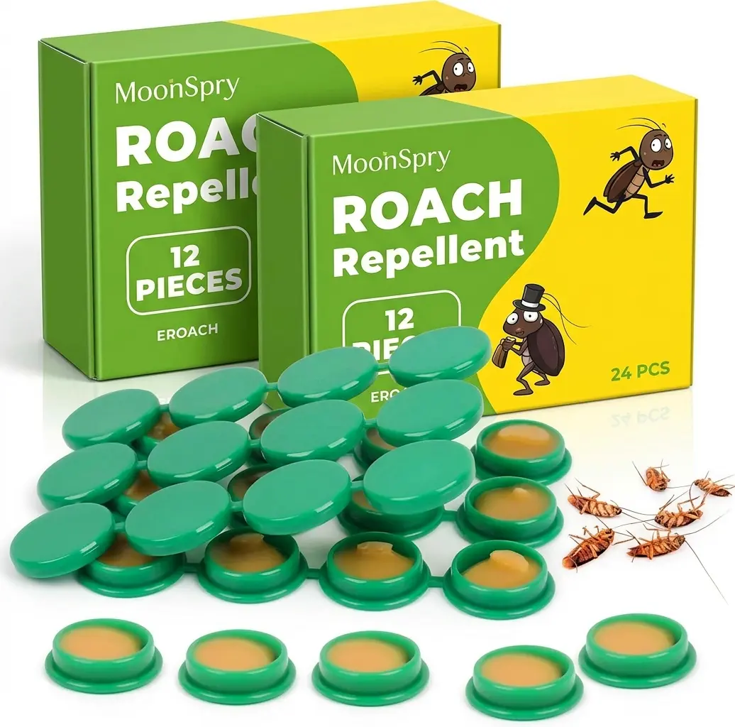 24 Pack Powerful Cockroach Repellent & Indoor Roach Bait Gel Set, Pet Safe Multi-Purpose Multi-Surface Pest Deterrent & Cockroach Trap for Kitchen, Dormitory, Home with Pets & Microfiber Floor Cleaning, Complete Roach Control Solution