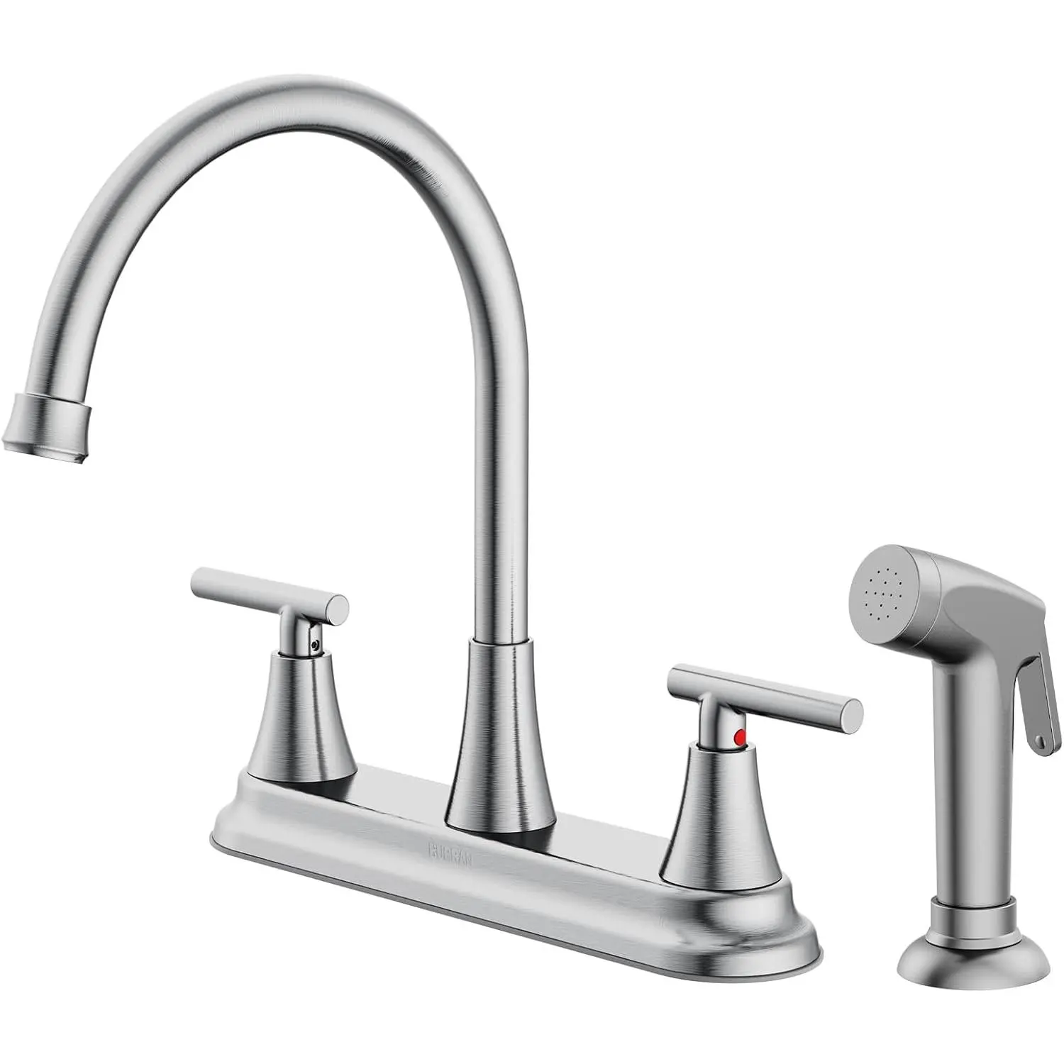 2-Handle Kitchen Faucet with Pull-Out Side Sprayer, 8 Inch High Arch Stainless Steel 360?Rotating Kitchen Sink Faucet, 4 Hole Faucet for Kitchen Bar Rv Camper, Nickel