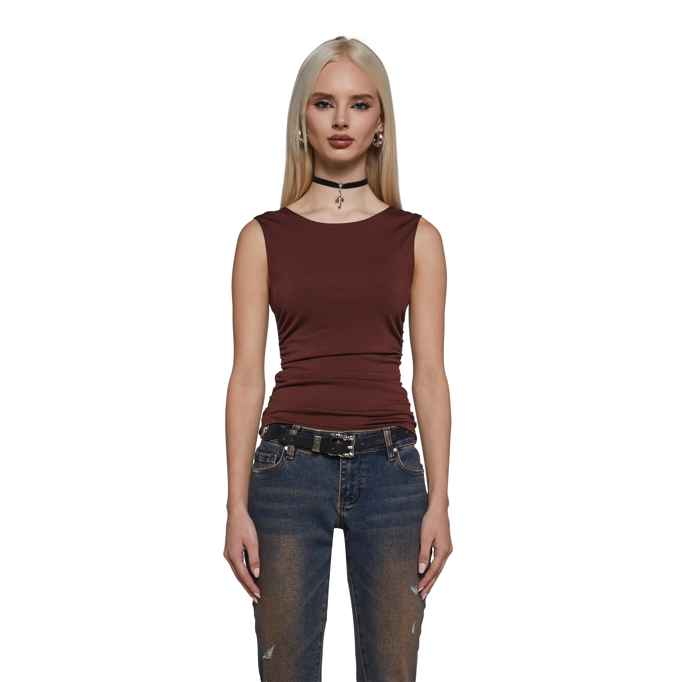 Elegant Turn Short Sleeve Top - Brown